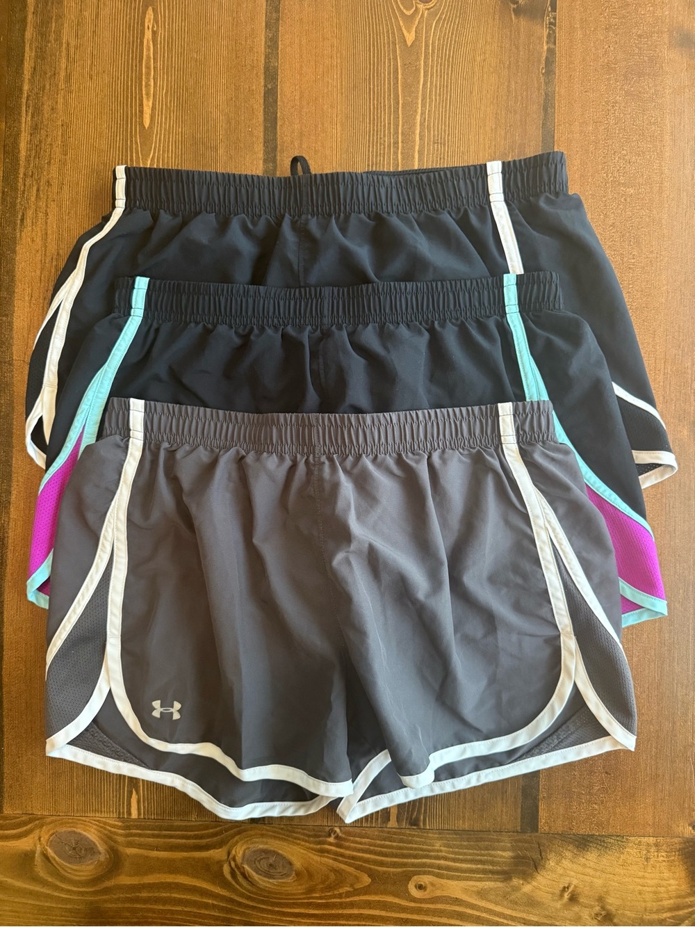 Under Armour Women's Black, Gray & Teal Athletic Shorts Trio, size medium